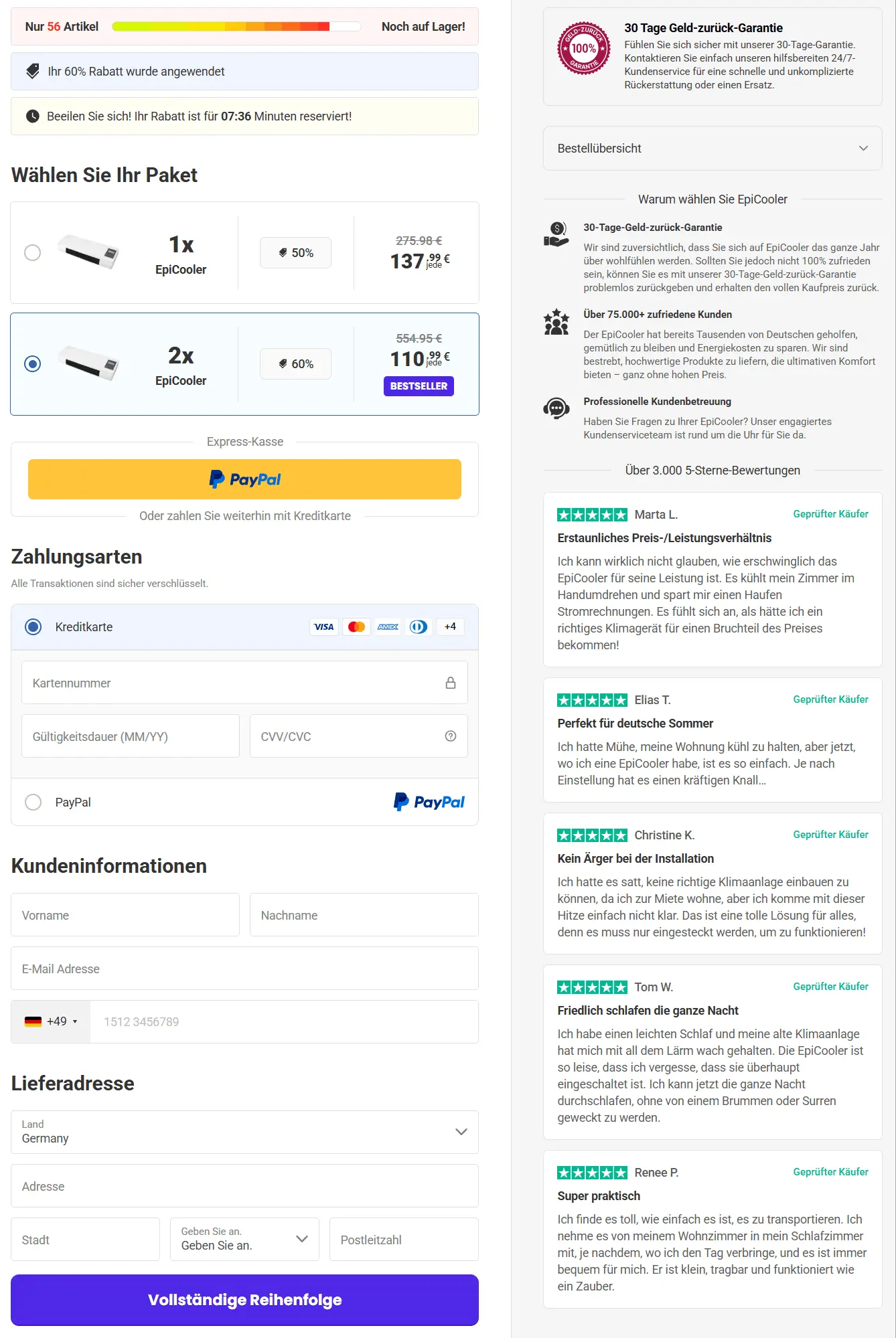 sichere Checkout-Seite für tragbare Epicooler-Klimaanlagen